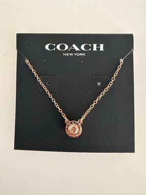 Coach Rose Gold Crystal Accent Pendant Necklace NWT